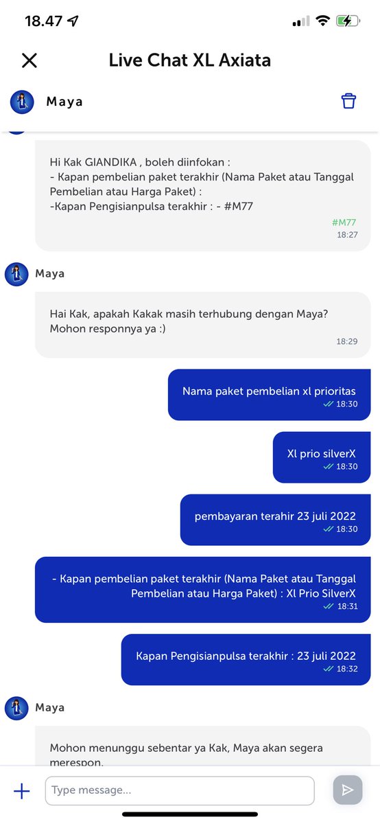 giandikaa's tweet photo. Ga bales 2 menit pesan otomatis muncul minta direspon. https://t.co/X8Qn7i2wLJ