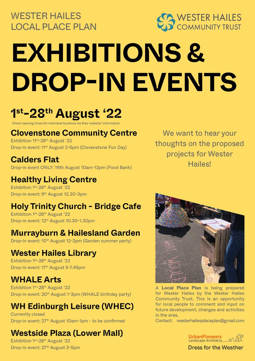 Shaped through community and stakeholder #engagement the DRAFT #localplaceplan with 36 (!!) projects has been produced. During August a summary of the proposal can be viewed and commented on at various #communityfacilities in #westerhailes #20MinuteNeighbourhood