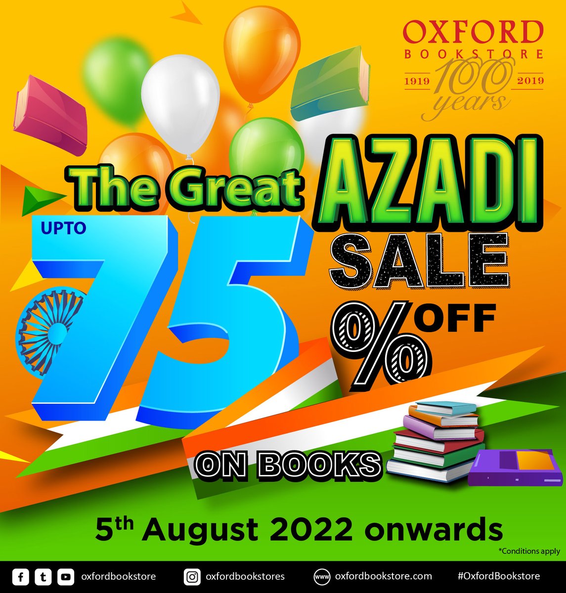 oxfordbookstore's tweet photo. #OxfordBookstoreKolkata presents #TheGreatAzadiSale from 5th August, 2022 onwards.
Avail upto 75% Discount on books exclusively at our Park Street store in Kolkata.
#TheGreatAzadiSale #75PercentDiscount #75YearsOfIndianIndependence #Books #Sale #Discount #AzadiKaAmritMahotsav https://t.co/i4dRspi95w