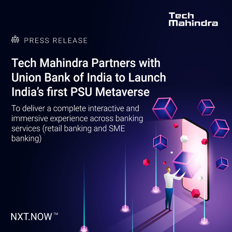 tech_mahindra's tweet photo. We're delighted to partner with the Union Bank of India to launch India’s first PSU Metaverse lounge “Uni-Verse”

Know More - https://t.co/zgtqIfYBqe

#NxtNow #Metaverse #BFSI #Banking @UnionBankTweets