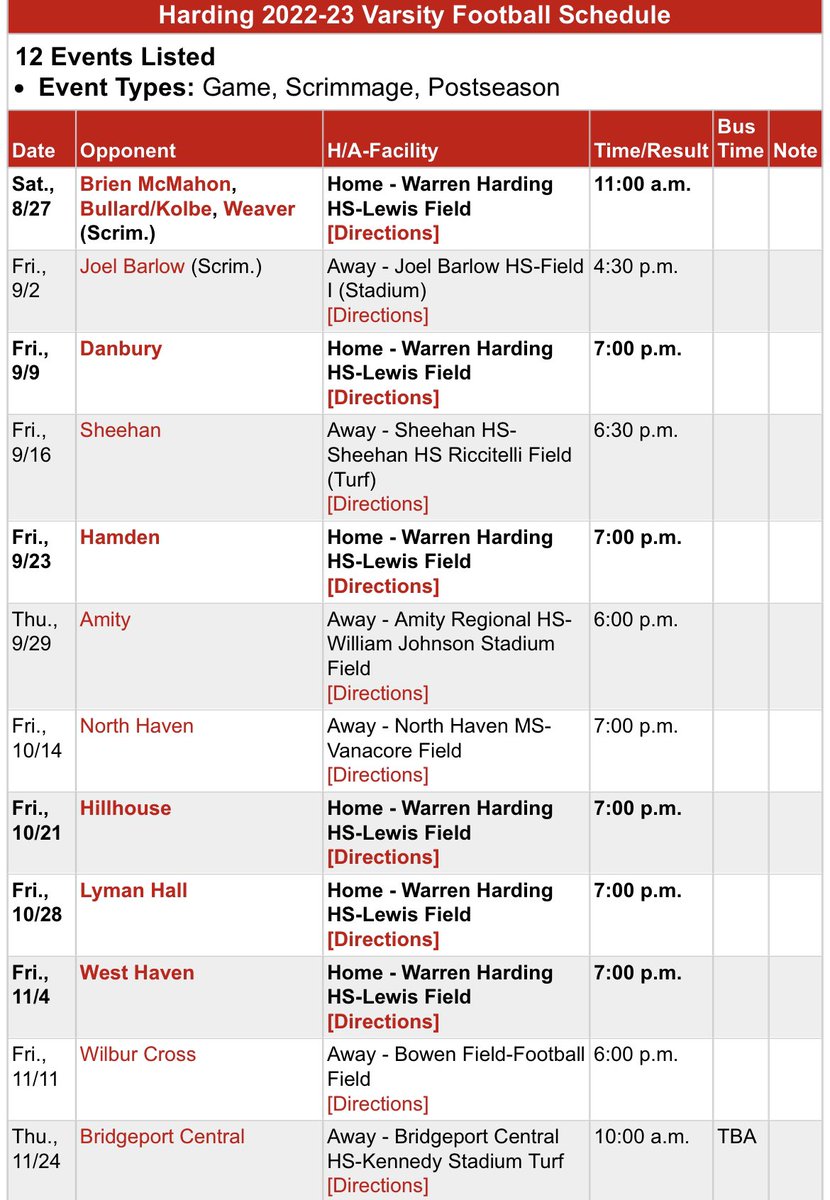 Harding Football 2022-2023 Varsity Schedule. <a href="/WHHSPresidents/">Harding Presidents</a>