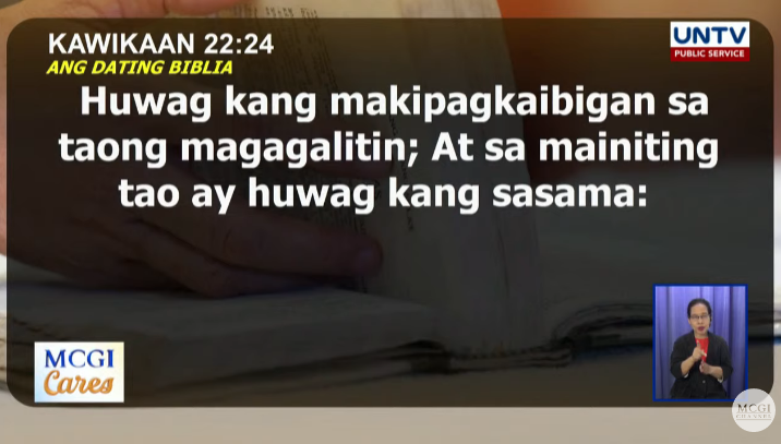 Kapatweets_Intl's tweet photo. Ang payo po ng Biblia, huwag tayong makipagkaibigan sa taong magagalitin. (Kaw. 22:24-25)

#ShineThroughGoodWorks
#MCGICares https://t.co/AMwerfwisk