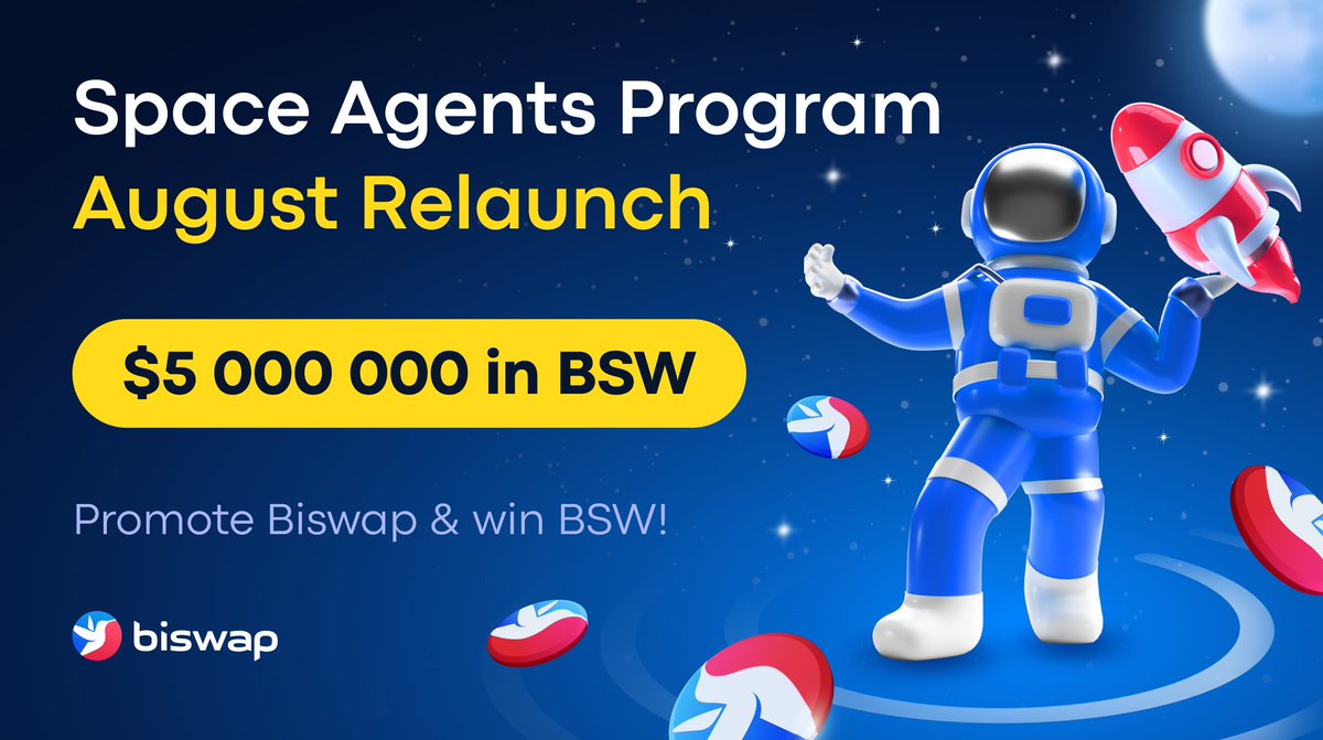 Biswap_Dex's tweet photo. 🪐August Spacewalk Relaunch!🪐

⏰Aug 1 - Sept 1, 02:00 PM UTC
💰$10K in $BSW for 10 agents
💸Extra $200 in $BIFI for a Hot Topic

Topics &amp; conditions⬇️
https://t.co/JvBvrhH6bA

❗️The main criteria for winners' selection are quality of content &amp; compliance with all the terms
#DEX https://t.co/NJELaFxKuL