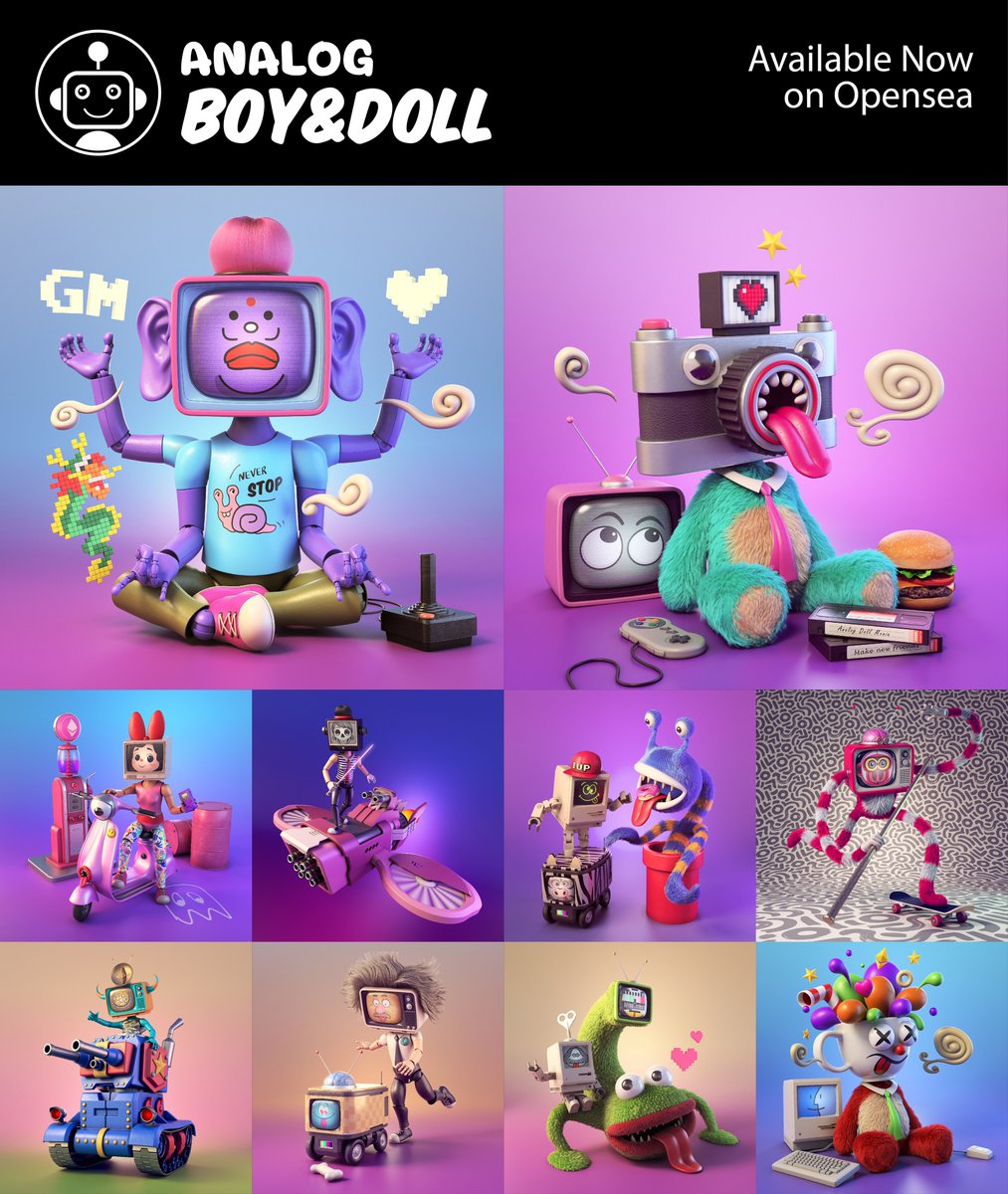 "Analog Boy &amp; Doll" memories of childhood TV
on <a href="/opensea/">OpenSea</a>📺👾👾👾
Let's have fun together.

opensea.io/collection/ana…

opensea.io/collection/ana…

#NFT #NFTCommunity #NFTdrop #nftart #OpenSeaNTF #NFTartists #Polygon #NFTJPN