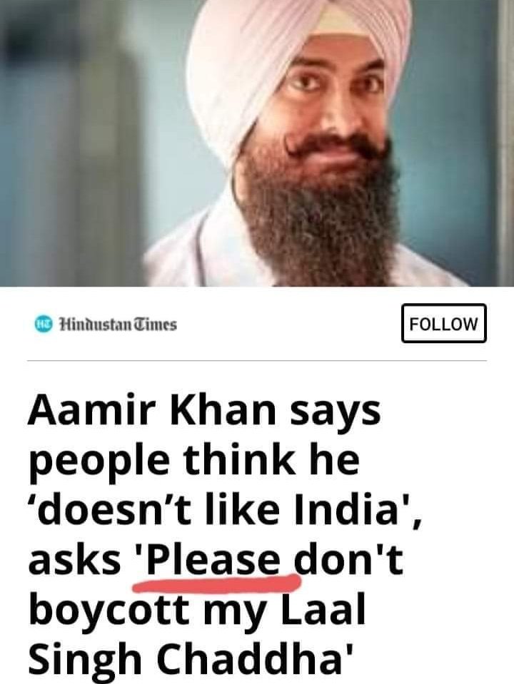 AdvAshutoshBJP's tweet photo. BRAVO GUYS: Amir Khan said : ‘unsafe and intolerant India.’

Kareena Kapoor Khan said: Don't see our films, no one forced you, Don't watch our film and don't make us stars!" 

Now is the time to fulfill their wish!
#BoycottLaalSinghChaddha https://t.co/W4PrjHG05K