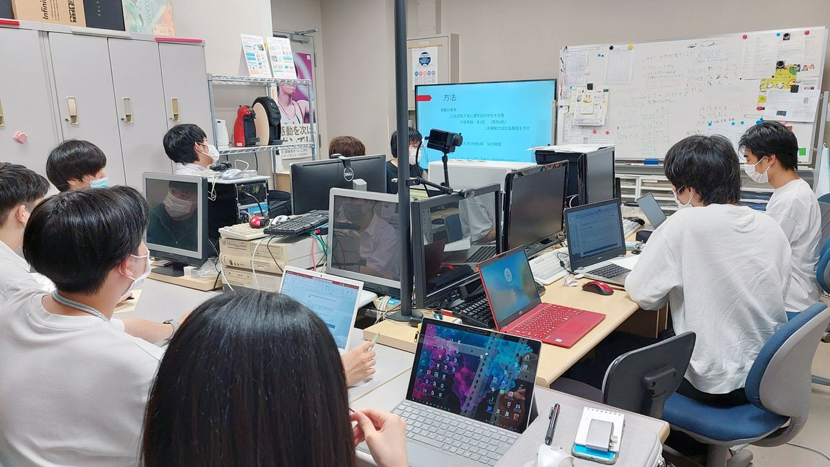HirokokuUp's tweet photo. 本日 #卒業研究I の中間発表練習をしました。#心理学科 の卒研中間発表会は 8/4(木)10:00ぐらいから13個の #ゼミ を4グループに分けて開催します。詳細は #CoursePower の心理学科掲示板(教務版) https://t.co/ndoU9rTf1C を確認。1,2年生も聴講可！ #広島国際大学 #健康科学部 #4年生 #卒研 #卒論 https://t.co/vVwWzTb5ei