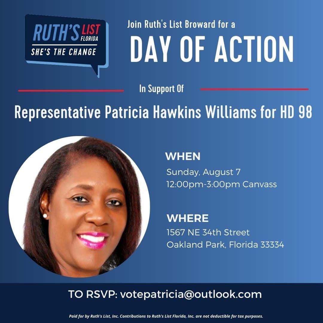 Join us this Sunday at noon to knock doors for Rep. Pat Williams - come out meet your neighbors and have a great time!
Sign up here: mobilize.us/browardcountyd…