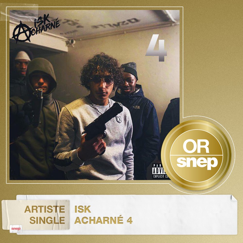 Le titre 'Acharné 4' d'ISK est certifié Single Or ! 📀 15 000 000 équivalents streams 🎧 Bravo ! 👏
