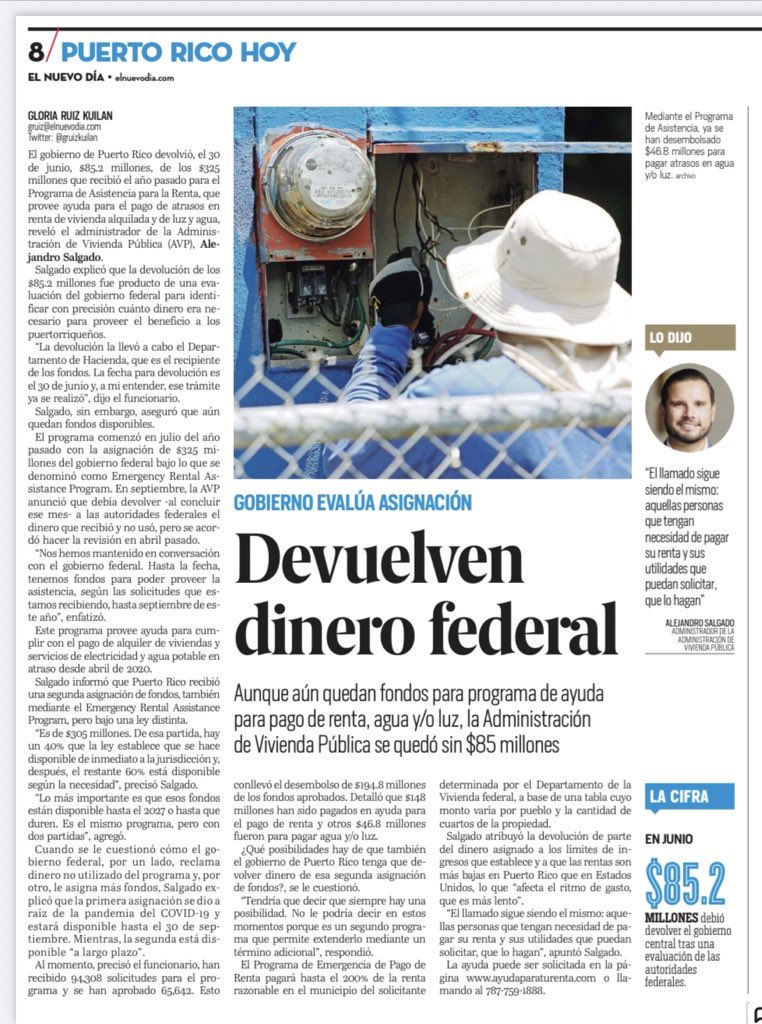 ¡NO PUEDE SER!

Leer una y otra vez que se devuelven fondos federales que se asignaron a Puerto Rico porque los oficiales AQUI no saben cómo usarlos es un crimen.

Esto no es un issue político; es un issue de incompetencia.

Hay listas de gente que necesita ayuda con pago de luz.