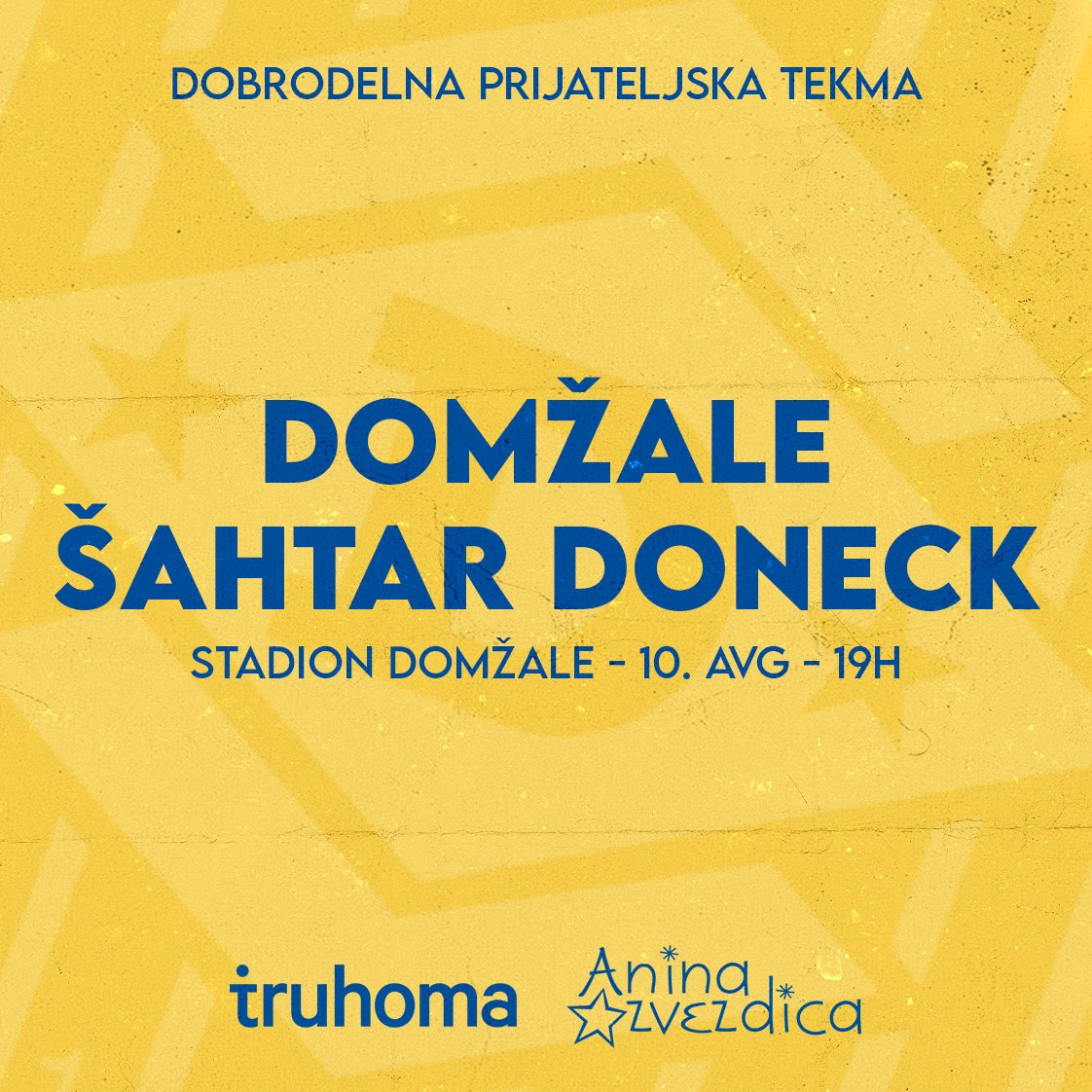 🇺🇦 V sredo, 10. avgusta, ob 19h bo v Domžalah gostoval Šahtar Doneck! 

Namen tekme? Prek platforme Truhoma zbrati čim več sredstev za nakup dobrodelnih paketov za ukrajinske begunce v Sloveniji: bit.ly/3Q9h83L

#DomzaleSahtar #Truhoma #AninaZvezdica