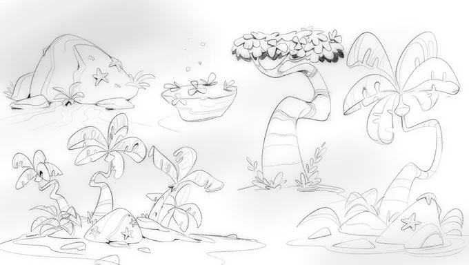 I'm playing Marsupilami Hoobadventure (done by OcellusStudio) with my daughter.
The game is so beautiful! I couldn't resist doing some studies of the little palm tree spots in the beach area. 