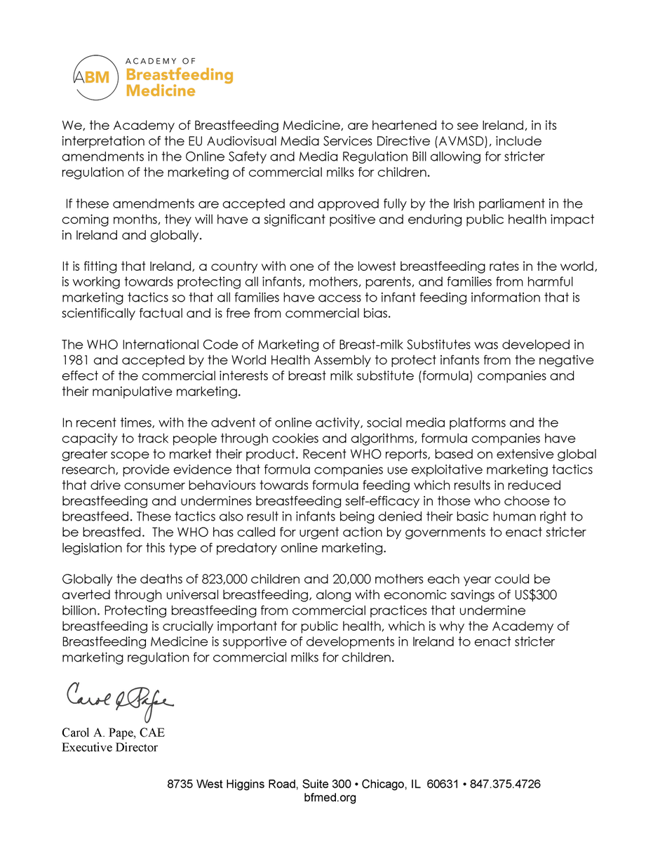 BFMedicine's tweet photo. A great start to #WorldBreastfeedingWeek2022: @BFMedicine is heartened to support colleagues in Ireland working to include amendments in the Online Safety and Media Regulation Bill allowing for stricter regulation of the marketing of commercial milks for children. https://t.co/9bJcGtojtu