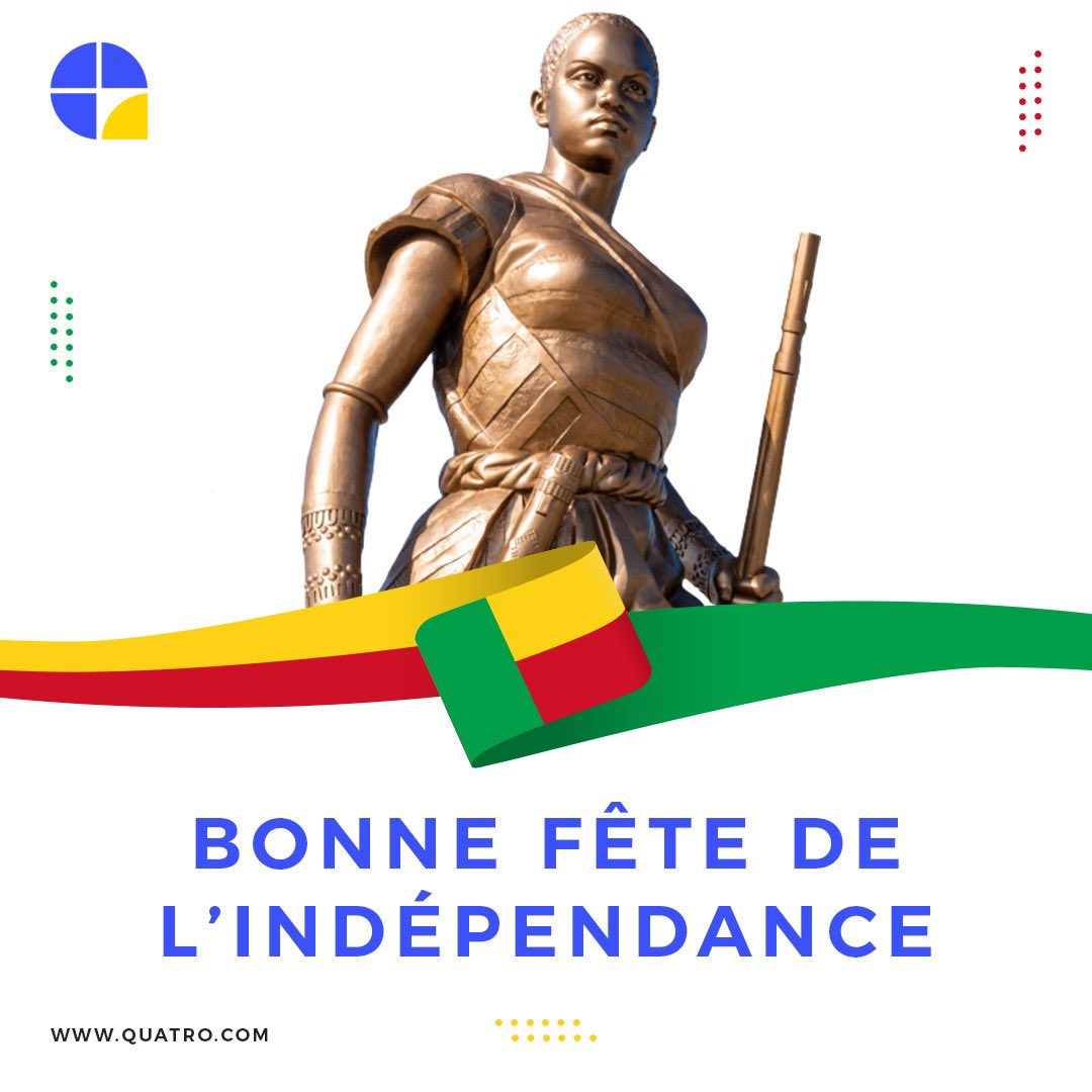 62 ans d’indépendance 🇧🇯
Fraternité - Justice - Travail 🇧🇯

Bonne fête à tous 🇧🇯

Téléchargez gratuitement votre application sur onelink.to/ejjbpw

#Quatro #IndependenceDay2022 #IndependanceBenin #SimplifiezVotreQuotidien