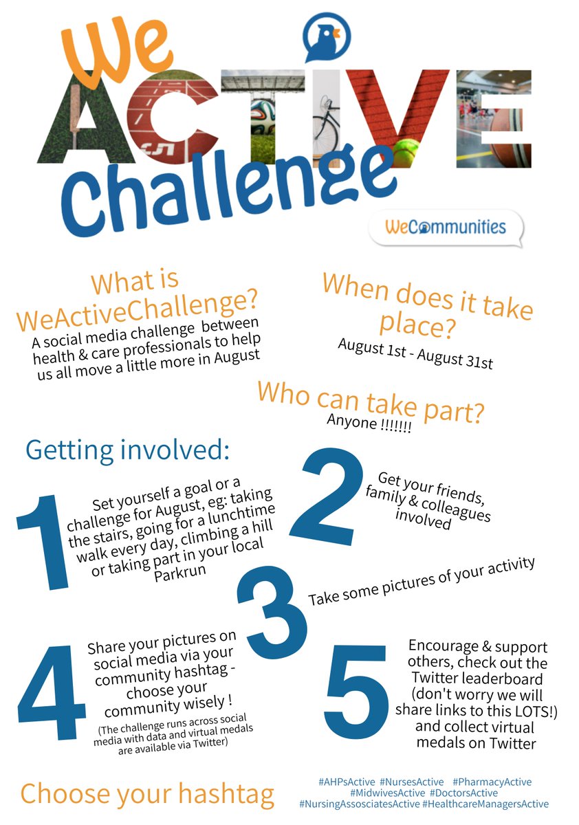 WeCommNurses's tweet photo. Have you seen and shared the WeActiveChallenge poster?
https://t.co/aIEcju9ToM
⬆️ Download and share from here ⬆️

Remember, it's easy to take part:

1️⃣ Be a bit more active in August
2️⃣ Tweet a pic using #NursesActive

Inspiring us all to be active, healthy and happy :) https://t.co/PIbyZpRvu9