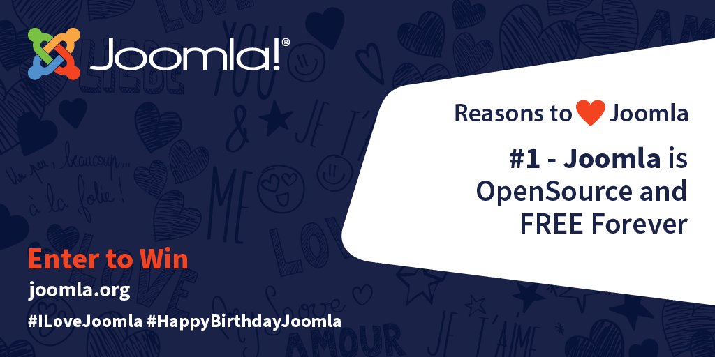 joomla's tweet image. Joomla's 17th Birthday is this August. Each day we’ll celebrate a reason to love Joomla and a chance to enter our prize draw to win a limited-edition Joomla Travel Mug. Like &amp;amp; reply ‘I Love Joomla’ to enter. 
#ILoveJoomla #HappyBirthdayJoomla  
T&amp;amp;C’s
community.joomla.org/static-content…