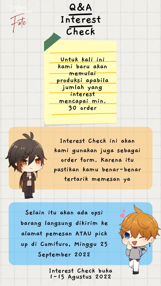 trtlanthoID's tweet photo. ✨ENDLESS STREAM OF FATE 2ND INTEREST CHECK/PO OPEN✨

📅 1 - 15 August 2022

🛍️ https://t.co/xxNVEqiOTh
More details on form!

#タル鍾 #tartali https://t.co/5zi6z5nJrV