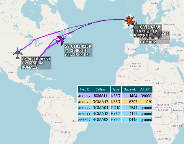 SirListenalot's tweet photo. #ROMA01, 02, 11, 12, 13 today, preparing for #CoronetEast 097, likely eight "VT" (and four "HL"?) #F35's from Spangdahlem returning to CONUS. 01 &amp; 13 inbound Prestwick, 02 inbound Mildenhall, 12 rtb McConnell, 13 en route https://t.co/sj8qtOxroB