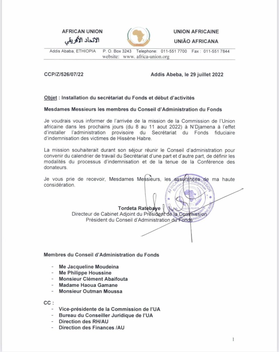 ReedBrody's tweet photo. Good news - 6 years after the conviction in Senegal of ex-#Chad dictator #HissèneHabré, the African Union #AU will begin operations of the Trust Fund to compensate his victims. Now the hard work begins. background - https://t.co/ZeIxh2VY3w https://t.co/mZMXdPibhV