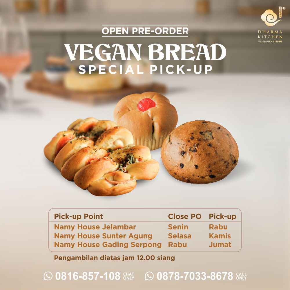 Dharma_Kitchen's tweet photo. GOOD NEWS!🎉 Open Pre-Order VEGAN BREAD untuk pengambilan di Pluit, Jelambar, Sunter &amp; Gading Serpong.

Hubungi:
☎ 0816-857-108 (WA Chat)
📱 0878-7033-8678 (WA Call)
📞 021 6618302

#rotivegan #rotivege #rotivegetarian #rotialmond #rotisehat #glutenfreebread #veganjakarta #vege https://t.co/OPFOq0jkKj