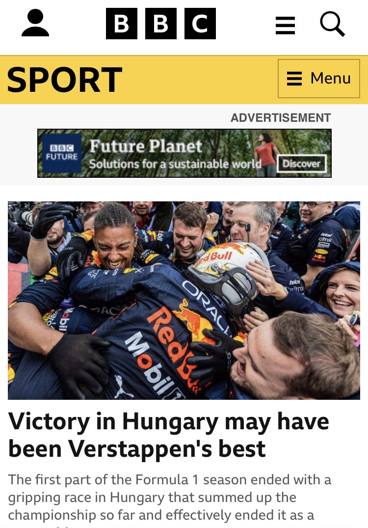 atomcreates's tweet photo. @BBCSport The @Lionesses win @euro2022england and within a few hours the top story is an F1 article? Can’t see this being the case if the men had won. Who makes these editorial decisions?! @IanWright0 https://t.co/xhPyVIqod6