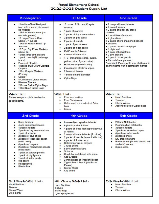 Back to school is right around the corner. For all of our knight families who want to get a jump on that back to school shopping spree, our supply list is ready.
