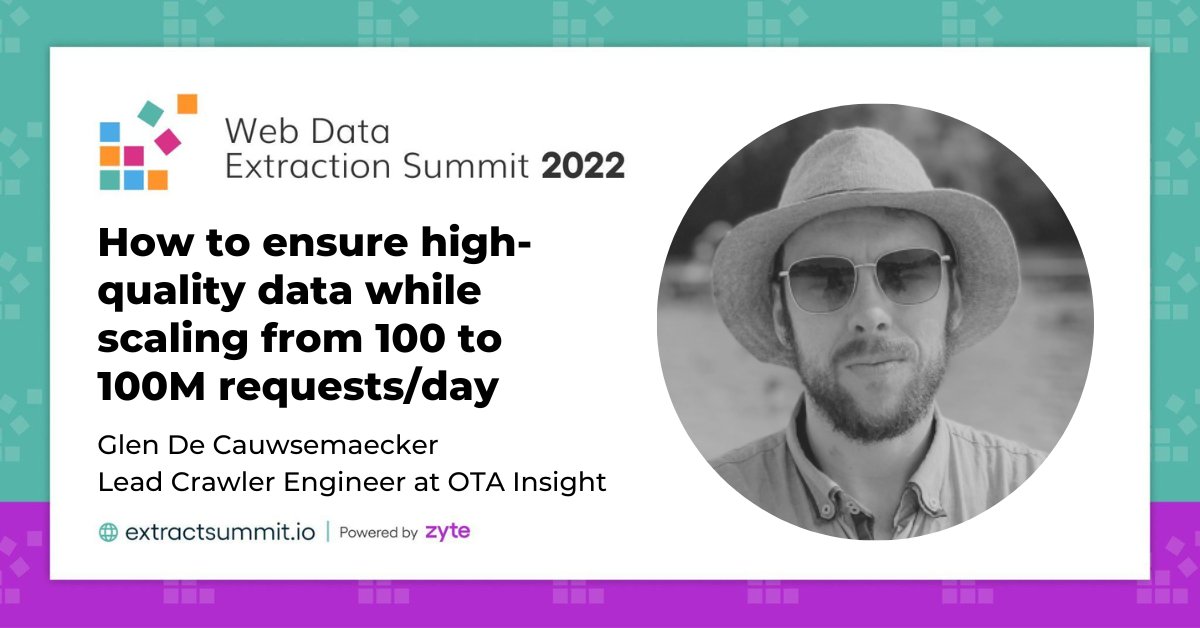 zytedata's tweet photo. #MeetTheSpeaker
At @ExtractSummit, join Glen De Cauwsemaecker, Lead Crawler Engineer at @otainsight as he speaks about ensuring high-quality data while scaling from 100 to 100M requests/day.
Book your tickets here - https://t.co/gA1XXSBgml
#extractsummit2022 #webscraping #zyte https://t.co/1bdC1JwpoJ