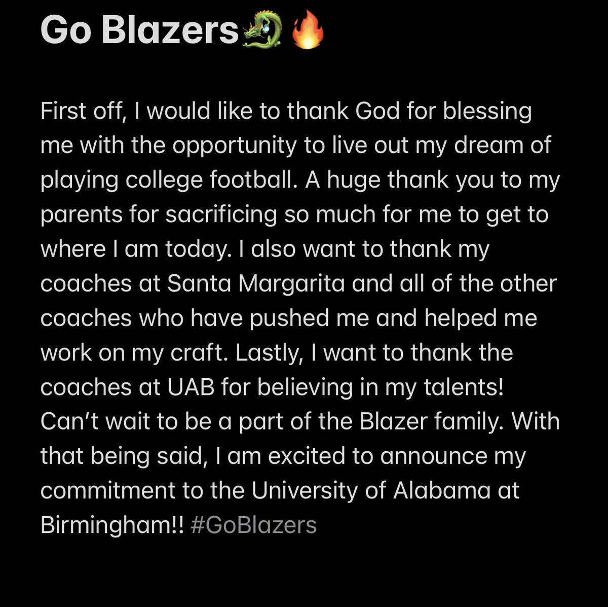 jaxon2potter's tweet photo. Committed🐉🔥 @CoachHenDo88 @tdupuis07 @CoachHinshaw @bryantvincent44 @UAB_FB @GregBiggins @prowaytraining @Platinum_Athl @QB_Cav @coachkeith_1k @CoachRouz @Coach_TimHolt @SMCHS_Football @embo85 @Austin_Pettis https://t.co/JmtffOtUgW