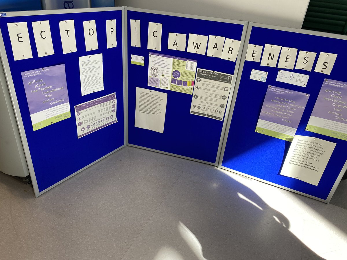 Nurselouised's tweet photo. @TheEPT it was a rush job for me today however pleased I managed to get a board up in time! Raising awareness #ectopicpregnancyawarenessday #ectopic #pregnancyloss #womenshealth #partnerstoo #gynae @sathNHS https://t.co/Gd3rrTI03s