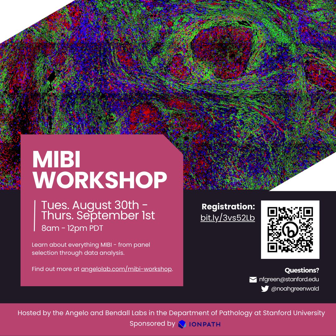 Excited to announce our first ever MIBI workshop! We'll be talking about the new tools our lab has developed for generating, processing, and analyzing MIBI data. We'll also be going over our workflow for reagent validation, panel design, and troubleshooting pesky antibodies.