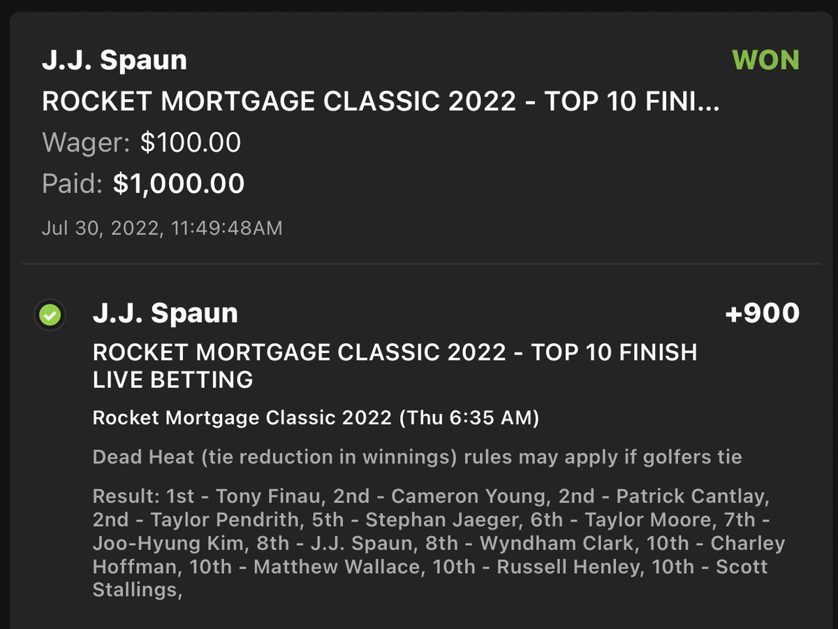 Another solid weekend #golfbetting #gamblingTwitter Riding JJ Spaun was profitable yet again. Free picks for the #wyndhamchampionship out later #freepicks