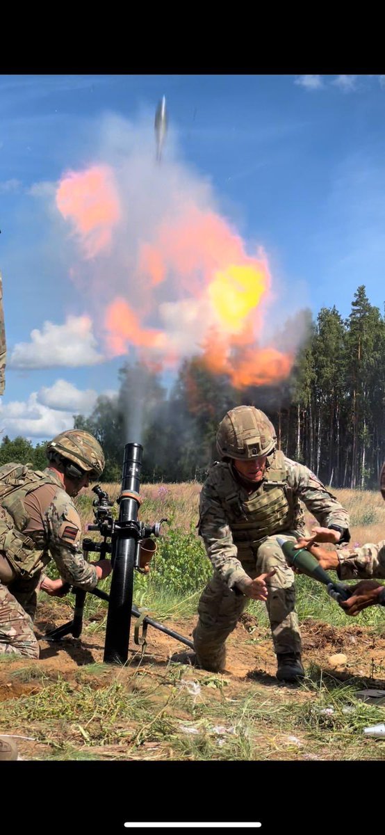 CO_2RIFLES's tweet photo. Packing a punch!

Mortar Platoon live firing in 🇪🇪 this week.

Able to move on foot and accurately lay heavy fire onto a target up to 5.6km away, Mortar Platoon is one of the battlegroup's most valuable assets.

#BritishArmy 
#SwiftAndBold
#strongertogether
#LaserFocusedOnWinning https://t.co/GeqeJXS3st