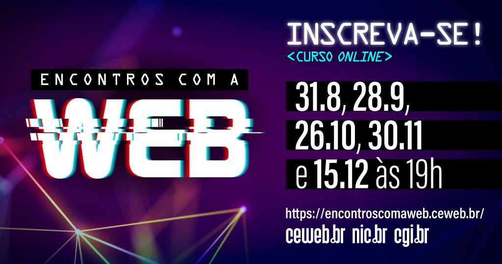 cewebbr's tweet image. Quer ser um dos participantes do Encontros com a Web, curso gratuito e online que realizaremos a partir deste mês? Acesse encontroscomaweb.ceweb.br e envie até 5/8 seu CV e carta motivacional. Na agenda, temas como metaverso e Web 3.0, ciências sociais computacionais na Web e mais!