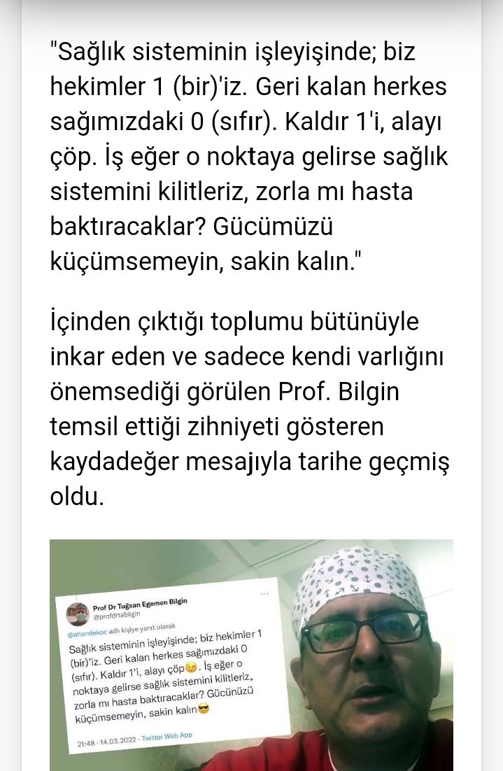 ISTE ICRAATLARINDAN BAZILARI 🔴TOPLUMU AŞAĞILAMA 1. 'Biz sizin gibi cahil ve vandal halka fazlayız.' 🔴DEVLETI TEHDIT 2. 'Sağlık sisteminde biz hekimler 1'iz kalani 0; alayı çöp. Sağlık sistemini kilitleriz. Zorlamı hasta baktıracaklar.'