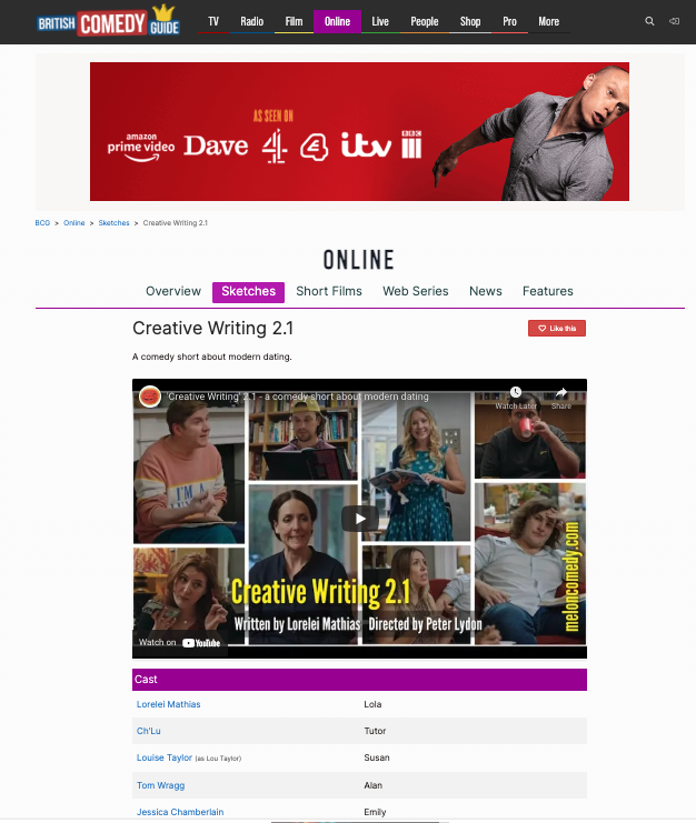 LoreleiMathias's tweet photo. We're number one* on British Comedy Guide today!
Give our lovely new 5 min comedy short a watch if you've not already:
https://t.co/9UKSSzvBld 
#sketchcomedy #comedy #modernlove #technology
#hernamewasLola #ClickToReadMore #ComedyShort
* (ok, for sketches) https://t.co/EKeW6TtMxg