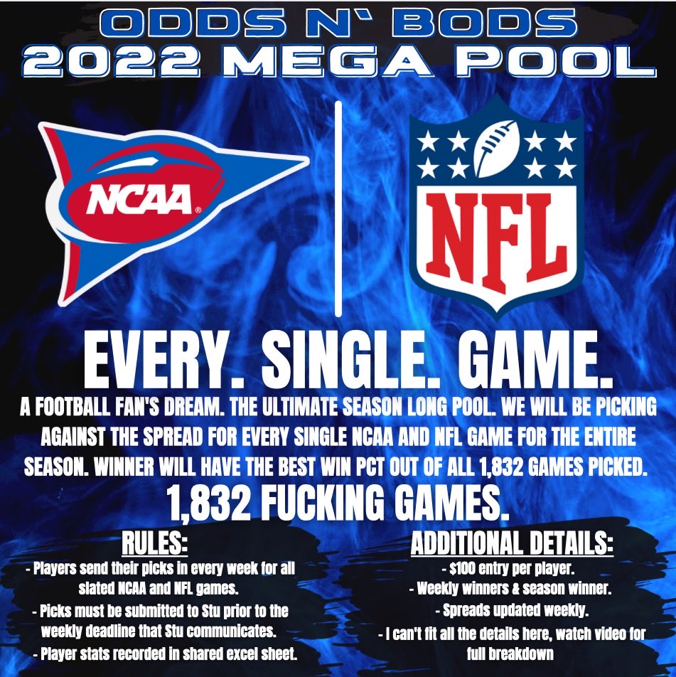 Odds_N_Bods's tweet photo. Odds N Bods is back and are calling on all the sick disgusting piece of shit degenerates out there. There are 1,832 games we’re picking every single one!! ⁦@bstuu9⁩ ⁦@Wild_Belding⁩ https://t.co/OwFkXp3M6Z