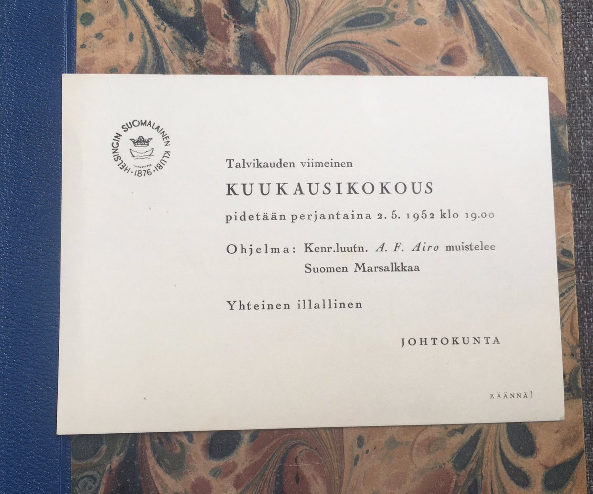 JariPorttila's tweet photo. Löysin ja ostin divarista #Marski muistelmat. Välistä löytyi vaikuttava kirjanmerkki #Mannerheim #1952 #olympialaiset1952 #Helsinki #suomalainenklubi https://t.co/tkMK2R1vz8