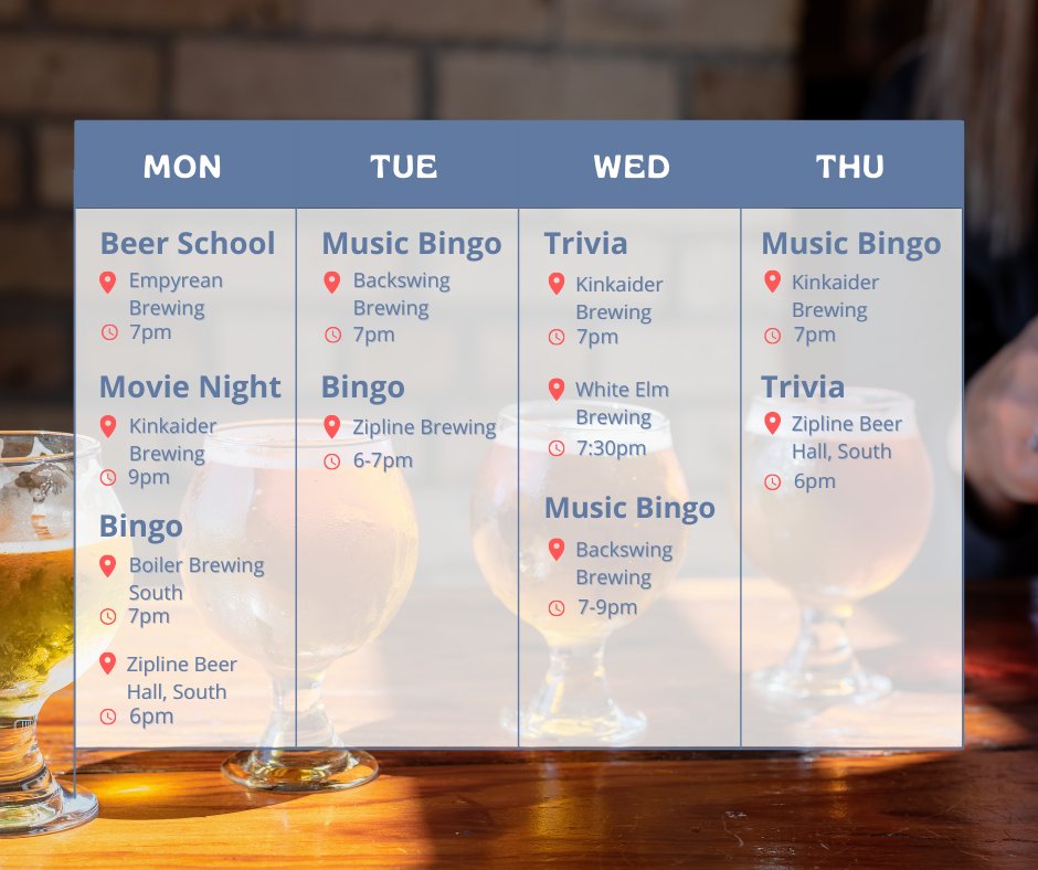 There's a lot brewing in #LNK this week! Spice up any of your weeknights with bingo, a movie or trivia! Check out the lineup below or at lincoln.org/play/events🍻