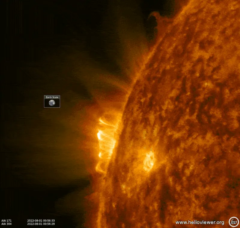 Is more action on its way? 🤔 At the end of the day on July 31, solar plasma erupted just over the sun’s northeast edge followed by a C9 flare. Now we wait and see what caused the eruption, as it rotates into view. Stay tuned here: bit.ly/3r4vSaj 

📸 SDO / Helioviewer
