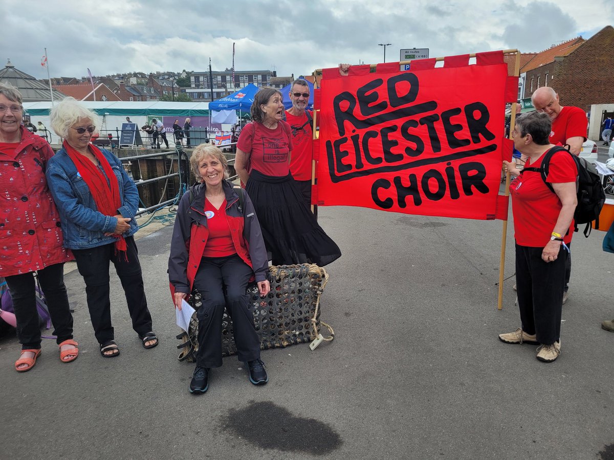 JBursnall's tweet photo. Some of @RedLeicsChoir attended the #streetchoirs22 festival in Whitby this weekend, the first since 2019. I forgot to take formal pix, but here we are before busking at the Dock and after warming up for Sat evening https://t.co/PTCV1zGjLU