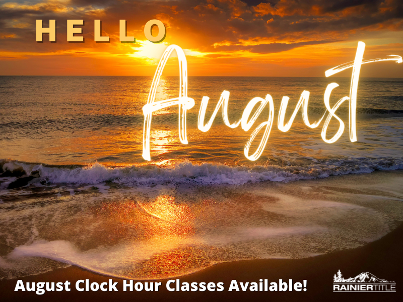 RainierTitle's tweet photo. Can you believe it's already August?π₯΅
This summer has just flown on by!π¨
We have 1οΈβ£5οΈβ£ FREE clock hours available this month.
Just check out https://t.co/xUlZc80Mht to see what the options are for August an to register!π
#summertime #clockhours #education #continuingeducation https://t.co/RgMWBFEtPV