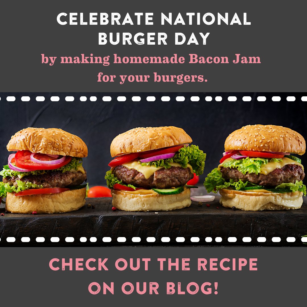 For #NationalBurgerDay🍔 we're challenging you to make your own #BaconJam for your burgers.🥓 If you need a little #guidance, we already have a blog post with the instructions that you can read here: bit.ly/3zmuIKo. Good luck and let us know how it turns out!