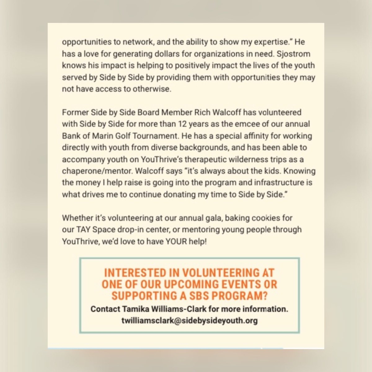 Side by Side offers several ways for others to give back. Read more at bit.ly/SidebySideSum2…

For more info about how to help, contact Tamika Williams-Clark at twilliamsclark@sidebysideyouth.org.

#sidebysideyouth #mentalhealthmatters #volunteer #YouthEmpowerment