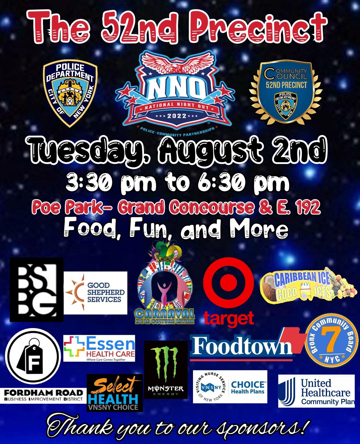 NYPD 52nd Precinct on Twitter "🚨 Join us at National Night Out 🚨