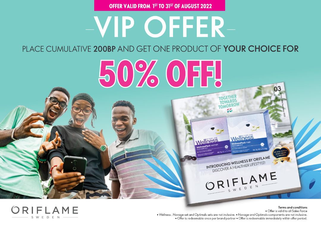 OgeTheOriflamer's tweet photo. ✔ REGISTER FOR FREE [1st - 10th Of August] 
✔ PLACE ORDER worth 200bp [At once or in installment] 
✔ Get 1 product in the catalogue for 50% off! 
P.S: Offer Valid from the 1st - 31st of August, 2022. 
#askme #vipoffer #jobopportunity #awoof #naturalswedishproducts #augustoffer https://t.co/1xTLZglrPL