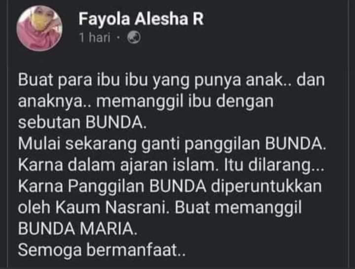 Dasar wanita kadrun kalau dilarang sebutan bunda kami jg akan menulak sebutan Antum krn asal antum itu dari Afganistan, dimana taliban berkuasa..