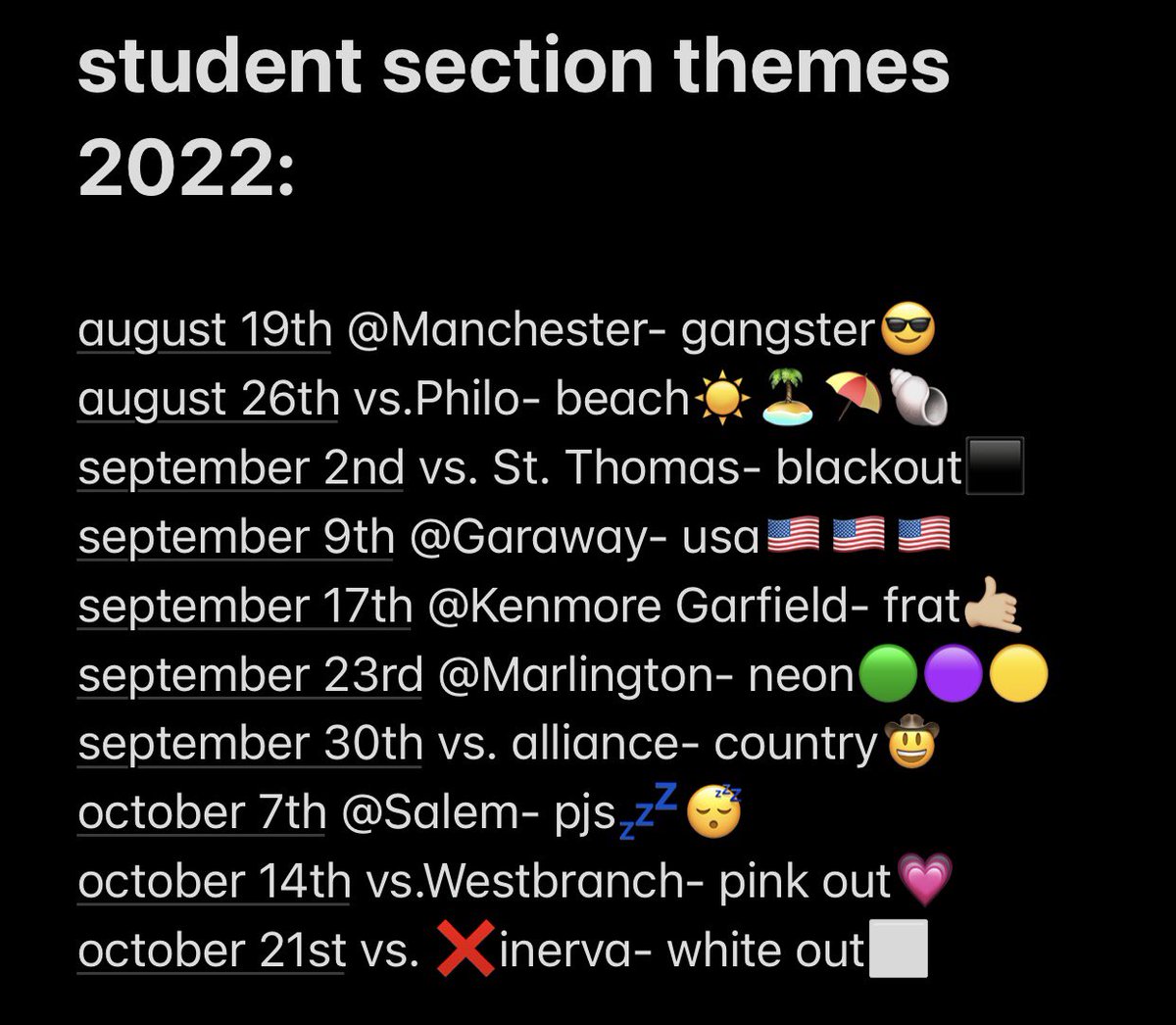 Here are the 2022 black hole themes! Please participate in the themes, and a friendly reminder that seniors do stand in the front and the other grades follow in order behind, thank you!