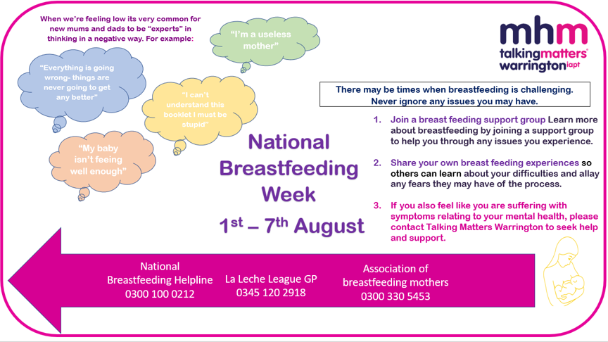NHSWarringtonTT's tweet photo. This week is National Breastfeeding Week, a time to draw awareness to what can be a stressful part of parenting.

There are loads of services you can access for trouble with breastfeeding. Here are some of them, and some information about when to get help. https://t.co/1w90jUyXz3