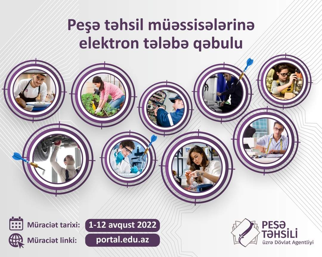2022-2023-cü tədris ili üzrə peşə təhsil müəssisələrinə tələbə qəbuluna start verilir. 
Qeydiyyat linki: portal.edu.az
Ətraflı: bit.ly/3zWToLf
#PeşəTəhsili #TələbəQəbulu #SənDəPeşəyəGəl