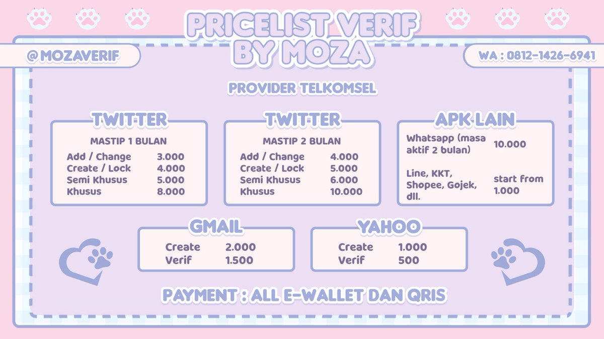 tokomaszaman's tweet image. verif di @mozaverif yuk! dijamin fast, ramah dan ngga galak 🙆‍♀️💜

𖧧  fast DM atau wa.me/6281214266941
𖧧  mastip 10 Sept &amp;amp; 5 Okt
𖧧  PROVIDER TELKOMSEL #zonauang