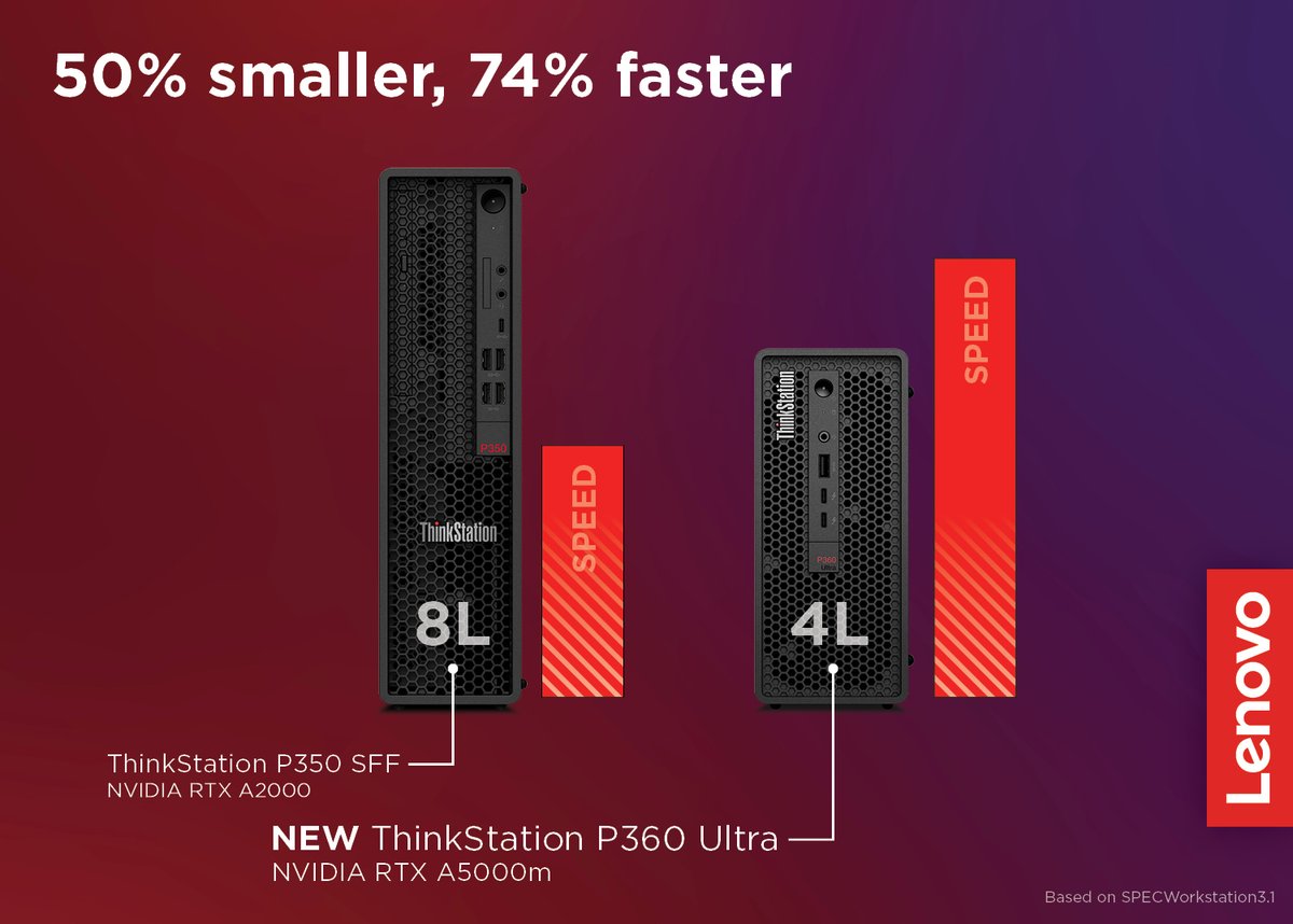 RobJHerman's tweet photo. Do more with less. The new #P360Ultra is half the size of, and nearly twice as powerful as, its predecessor, the P350 SFF. @thinkstations is setting new industry standards! https://t.co/oV4XGdhsw2 https://t.co/6ROcLWxzeD